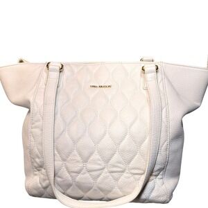 Vera Bradley White Quilted Pebbled Leather Tote Bag Gold Hardware Floral Lining